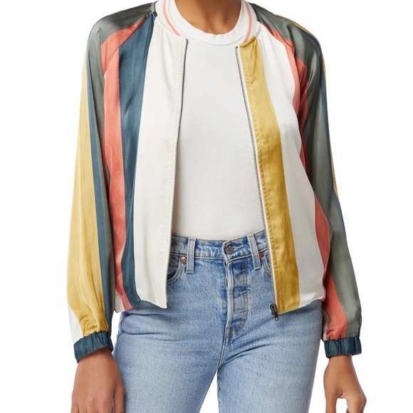 NWOT Mystree Raglan Stripe Bomber Jacket size small - Picture 2 of 4